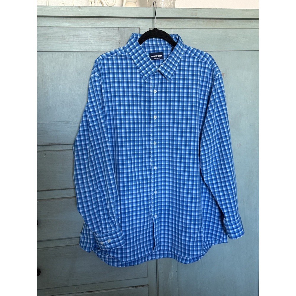 Land's End Men's XXL Button Down Shirt Plaid Regular‎ Fit